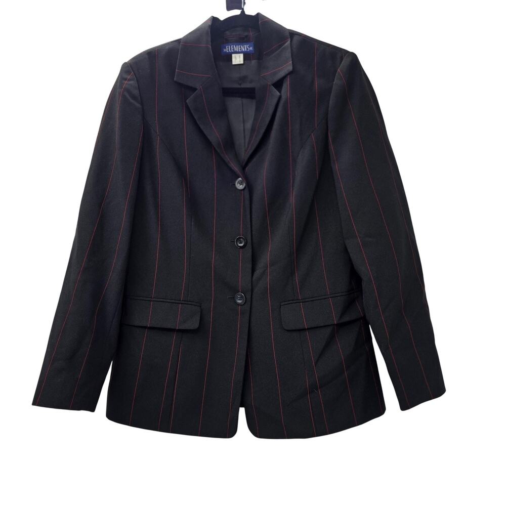 Elements Blazer Womens Black Pinstripe Size 12 Jacket